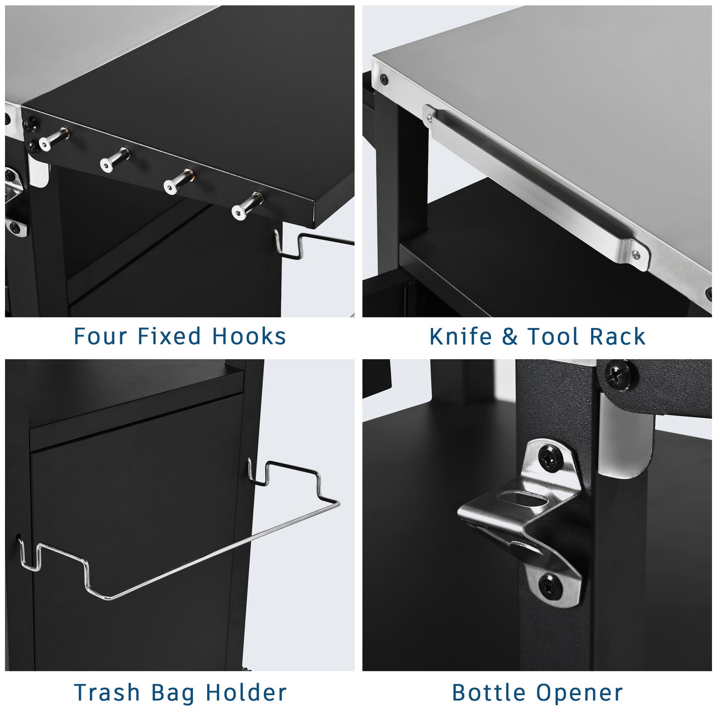 K&k 33.9' Outdoor Grill Cart with Drop Leaf - Black - detail view 8