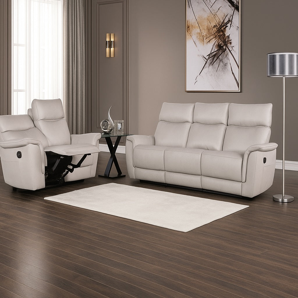 Bienne Transitional Leather Reclining Sofa - Taupe