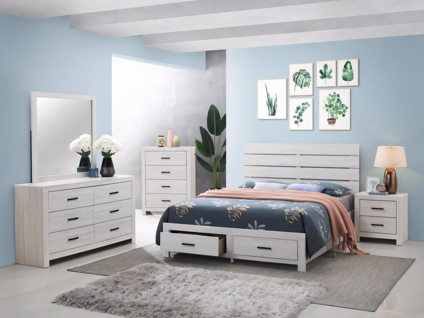 Brantford King Platform Storage Bed in Coastal White
