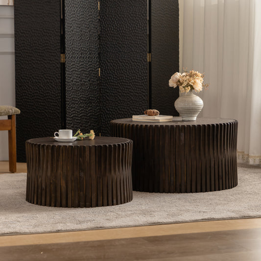 Dark Brown Solid Wood+MDF 2-Piece Accent Table Set with Wood Legs (Set of 2) - detail view 2