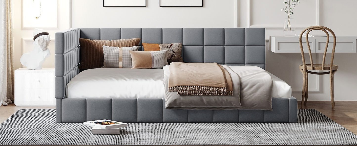 Asher Full Size Velvet Corner Daybed Bed Frame, Gray