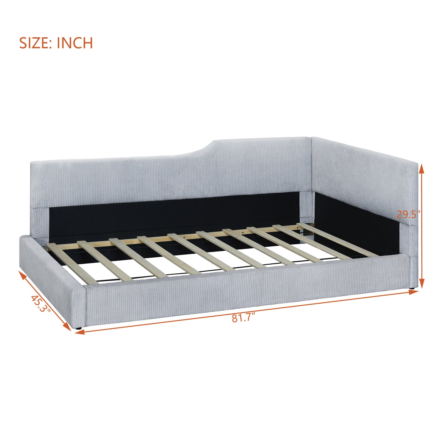 Lumen Twin Size L-Shaped Corduroy Daybed Upholstered Daybed, Gray