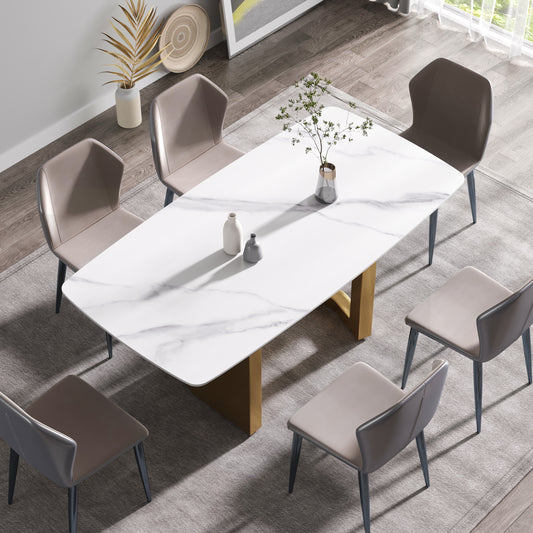 Anthea 70.87"Modern Sintered Stone Dining Table, White & Gold