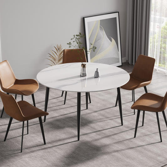 Saffron 53" Modern Artificial Stone Dining Table with Black Legs