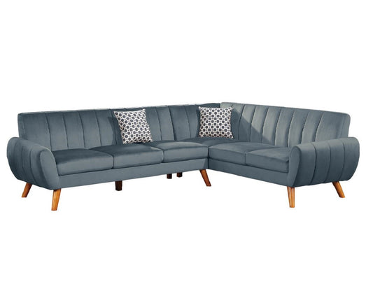 Contemporary 2-Pcs Sectional Set Living Room Furniture Dark Gray Velvet Couch Left Facing Sofa, Right Facing Loveseat Wedge Plush Cushion - detail view 2