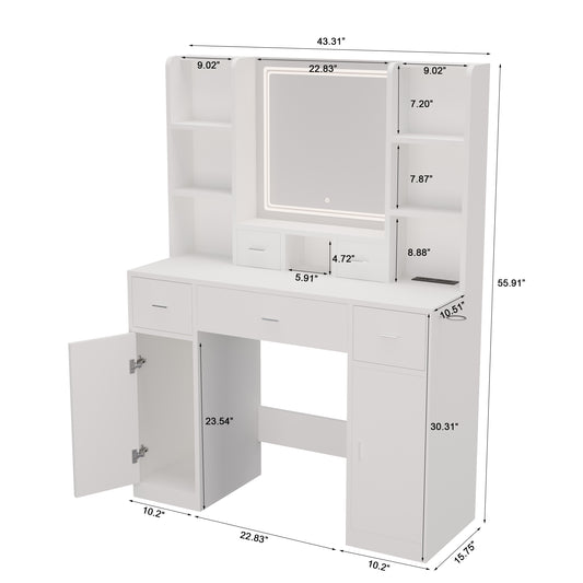 Senter Modern Bedroom Vanity Set with LED Mirror, White
