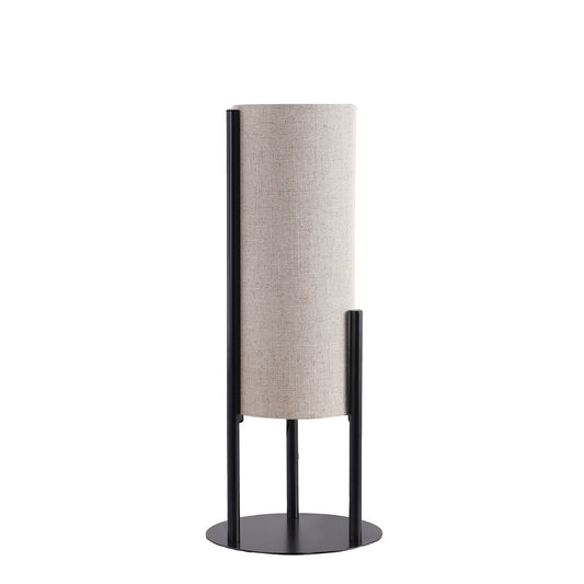 22' H Modern Upright Beige Linen Drum Black Metal Table Lamp