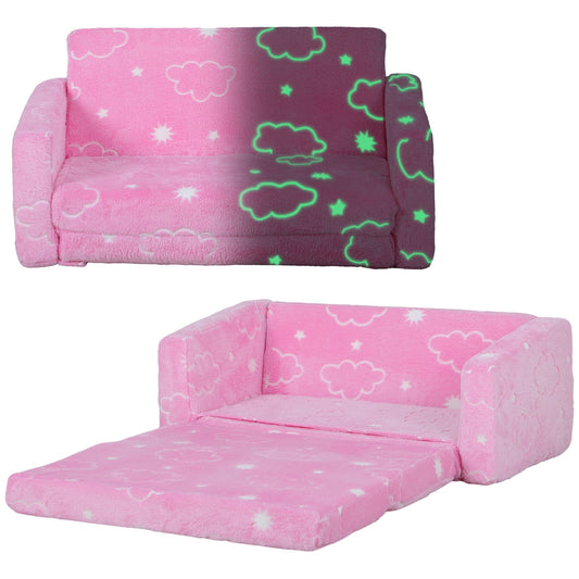 2 in 1 Kids Sofa Chair, Toddler Couch with Glow in The Dark Cosmic Patten, Washable Cover