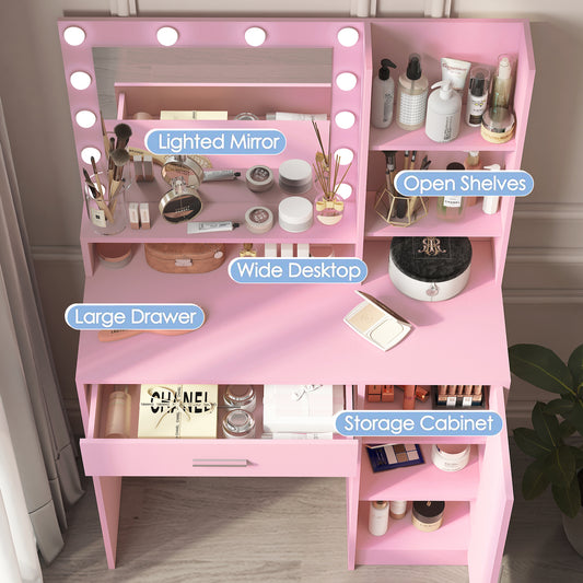 Tao Contemporary Pink Vanity with Hollywood Lights
