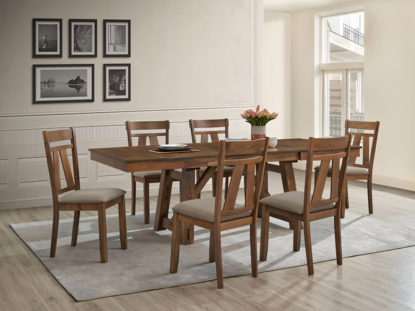 Callahan 7-Piece Farmhouse Dining Set with Double Extension Leaf – Brown