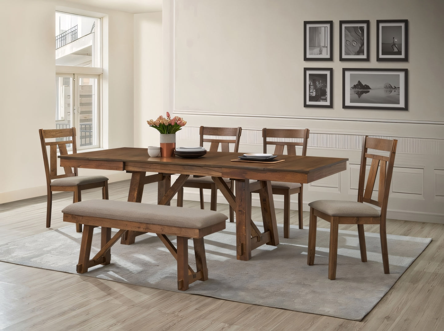 Callahan 6-Piece Farmhouse Dining Set with Double Extension Leaf – Brown