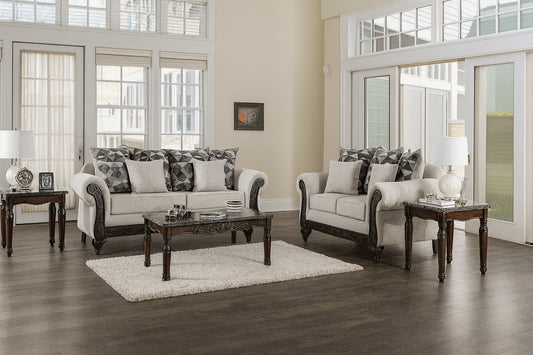 Cassani Traditional Rolled Arm Sofa - Light Gray & Walnut