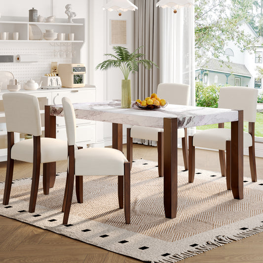 5-Piece Dining Table Set for 4 - Beige+brown,white - detail view 2