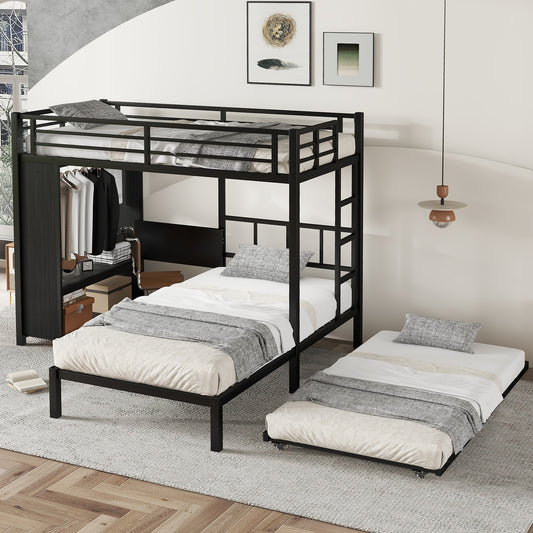 Twin over Twin XL (twin XL over Twin Xl) Bunk Bed with Built-in Wardrobe - Black - detail view 2