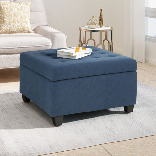 Isabella Upholstered Square Storage Ottoman, Blue