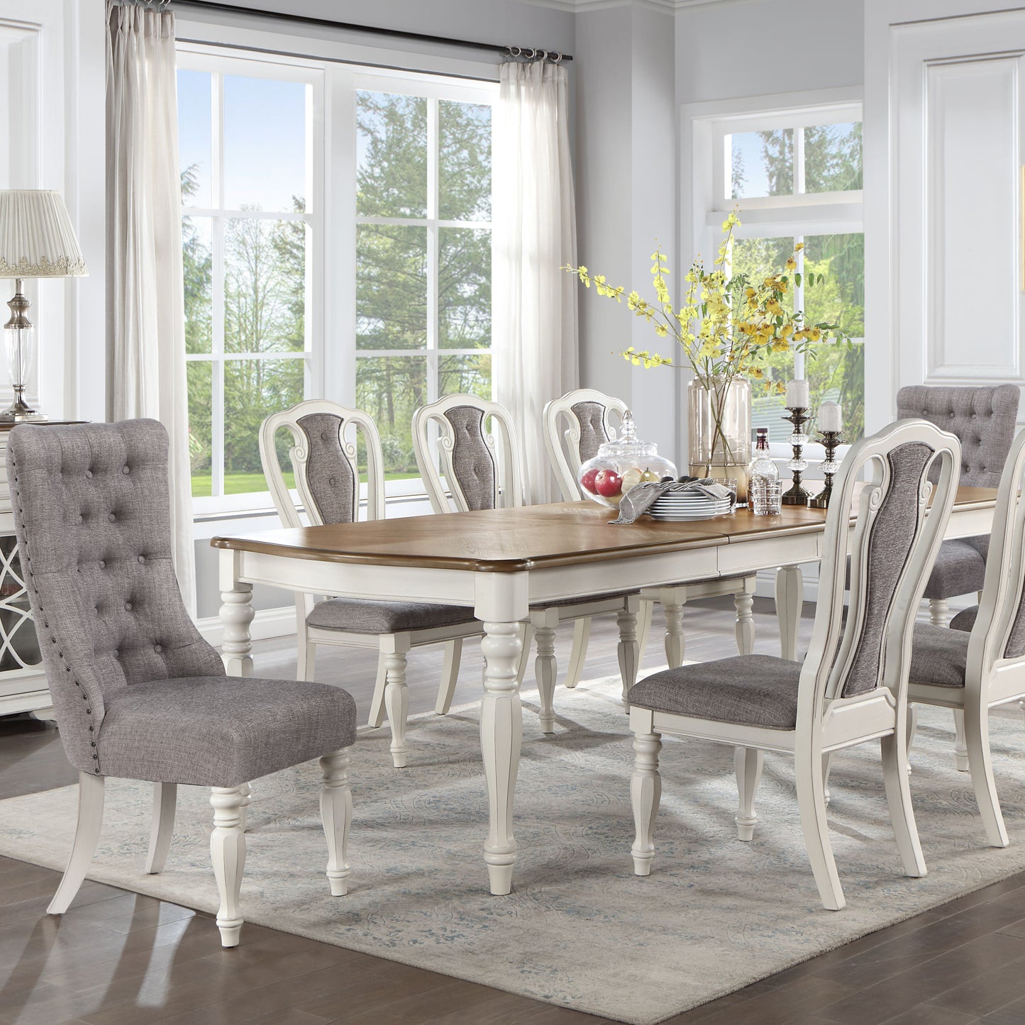 Grey and Antique White Padded Side Chair Set of 2