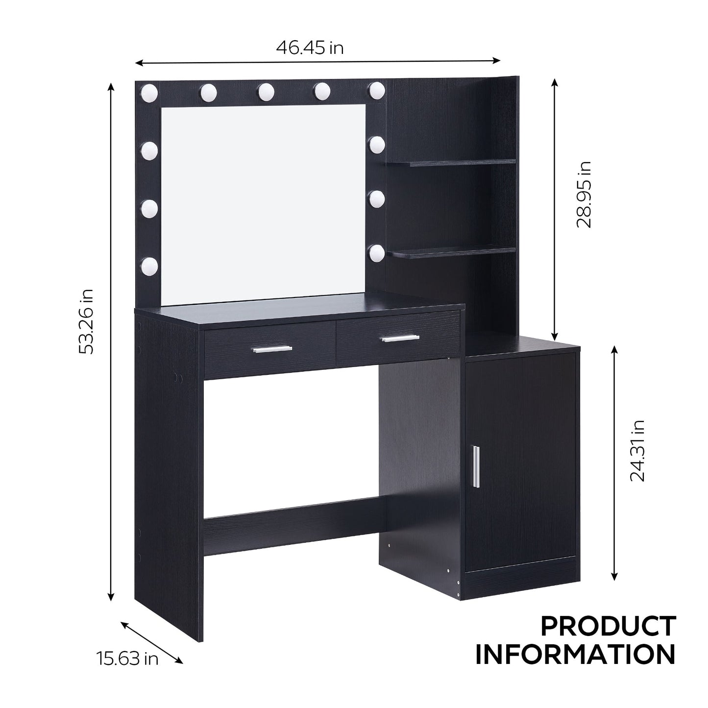 Eira Modern Minimalist Bedroom Vanity, Black