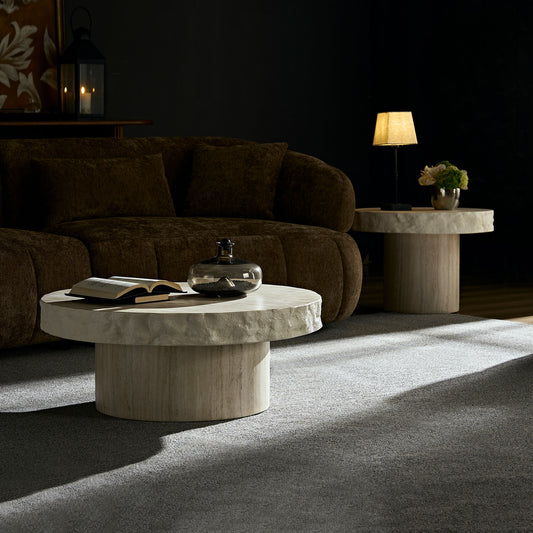 Set of 2 Faux MARS Textural Patterns Coffee Tables - Beige - detail view 2