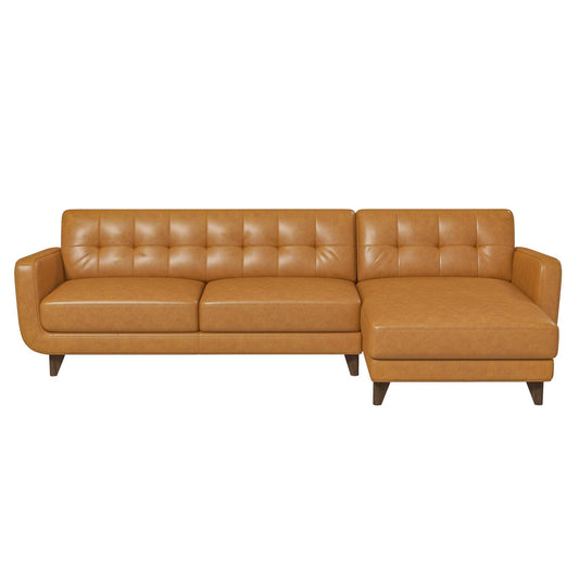 Allison Right-Facing Tan Leather Sectional Sofa Mid-Century Modern Style 113 x 59 x 32 Inches - primary color shot