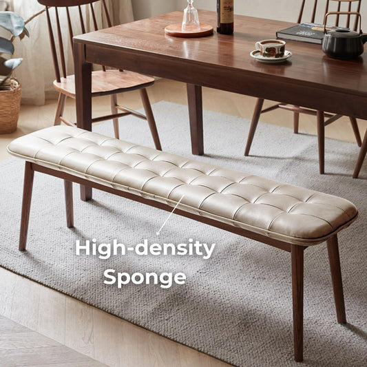 (off White) Natural Oak Wood for Dining Bench Table Bench - White+walnut - detail view 2