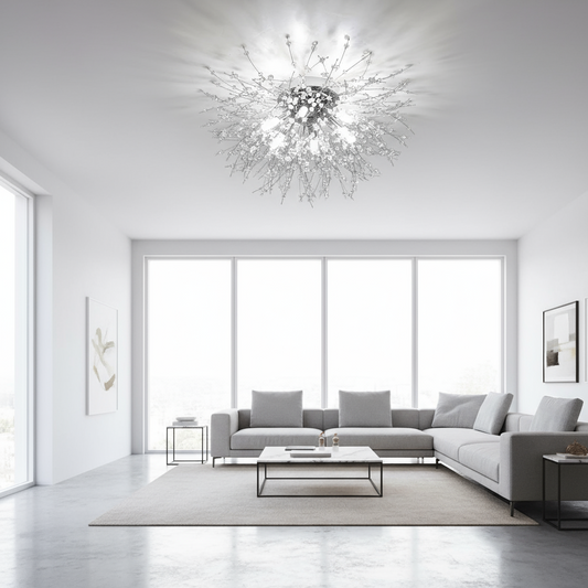 Chandelier with crystal accents on a plain background