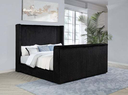 Centergrove Black Velvet Wingback TV Lift Bed – Eastern King