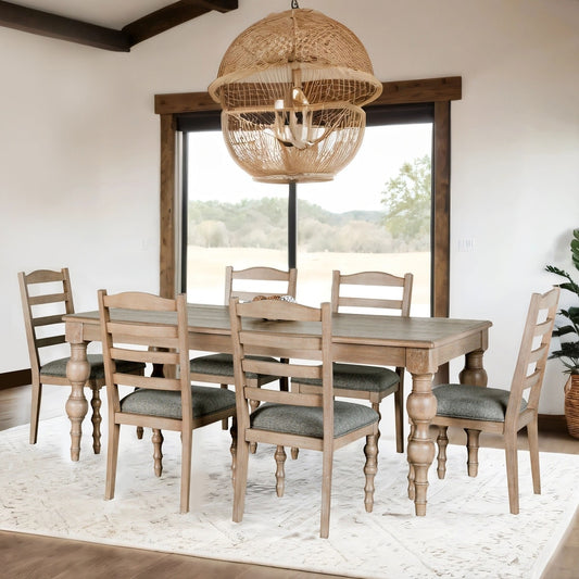 Chesapeake 7 Piece Modern Farmhouse Dining Set in Light White Wash