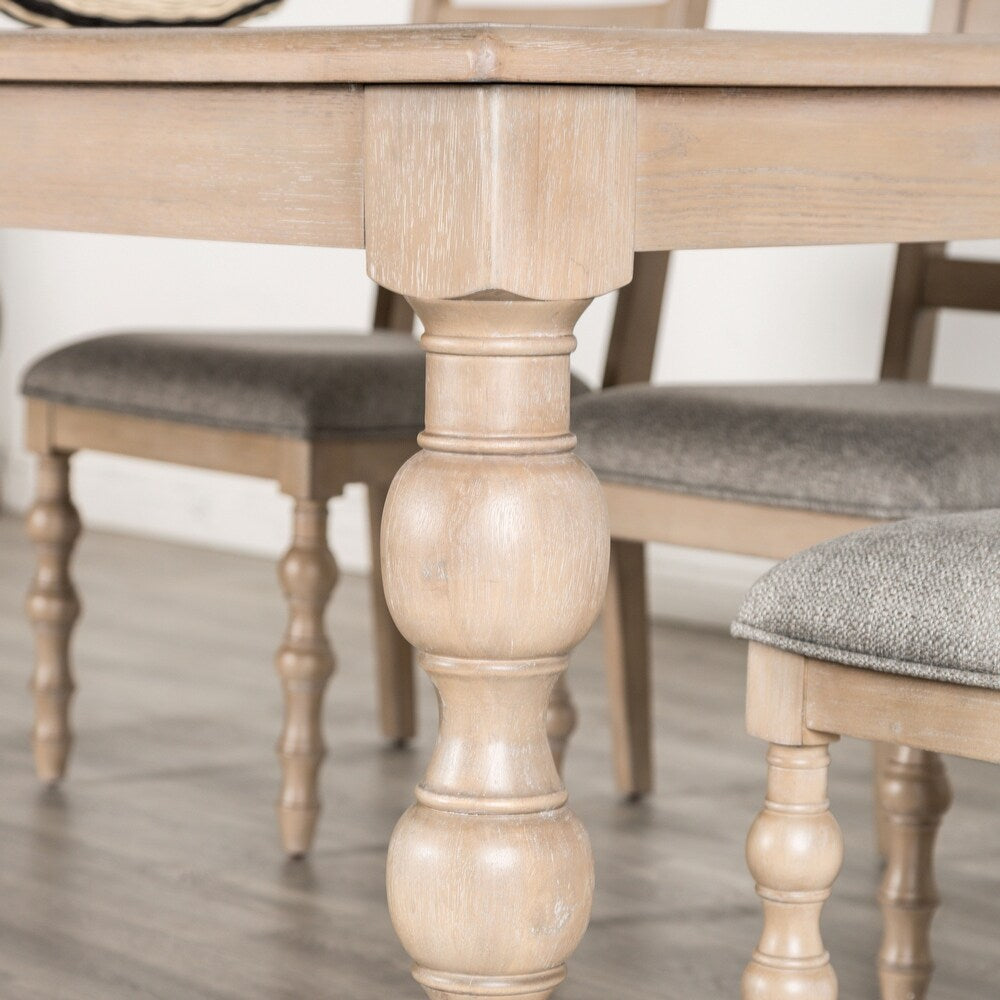 Chesapeake 7 Piece Modern Farmhouse Dining Set in Light White Wash