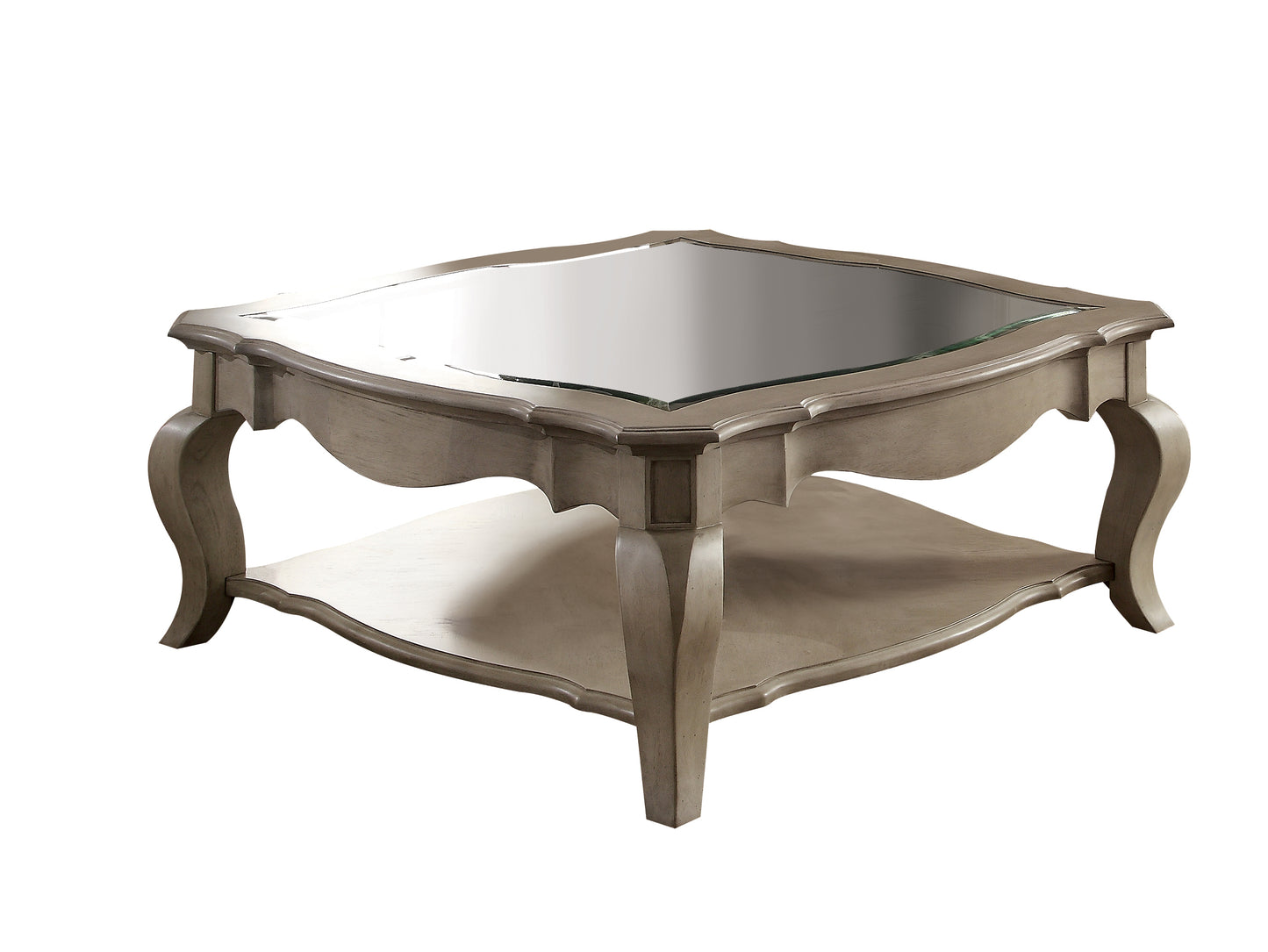 Chelmsford Clear Glass & Antique Taupe Finish Coffee Table