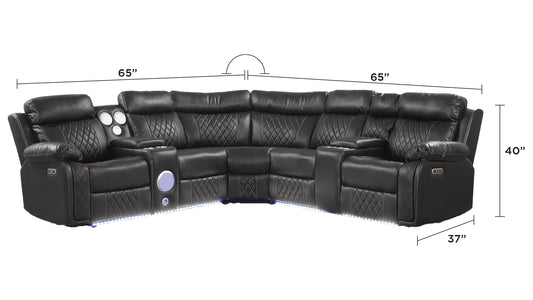 Lacrosse Modern Style power recliner sectional with Bluetooth speaker and LED made with wood & metal in Gray - detail view 2