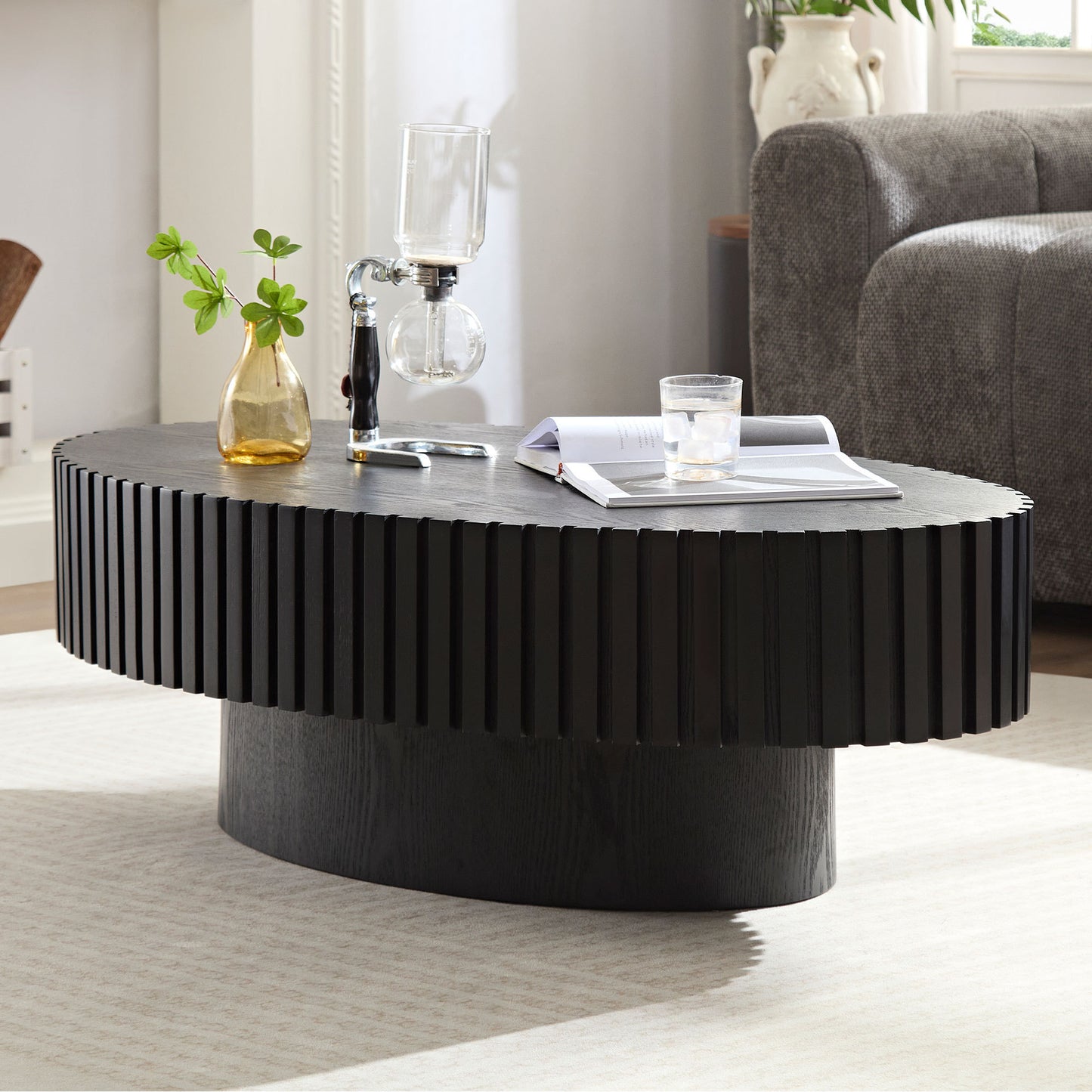 Modern Handcraft Drum Coffee Table Length 44" Ellipse Coffee Table - Black - primary color shot