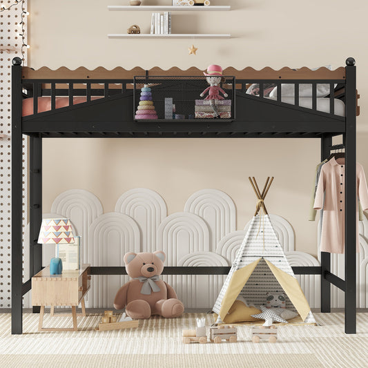 Twin XL Size Loft Bed with Ladders - Black - detail view 2