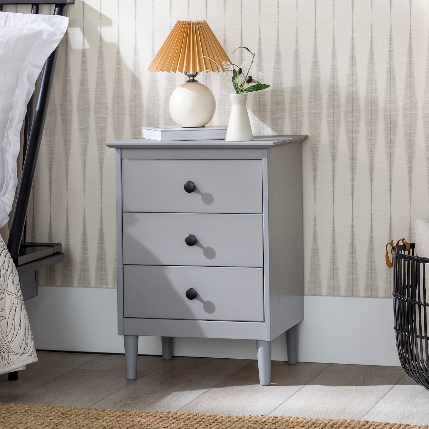 Elevia Modern Minimalist Solid Wood Nightstand - Gray