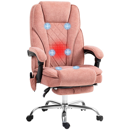 Vinsetto Massage Office Chair with Foot Rest, Executive Office Chair with 6 Vibration Point and Heat, Pink