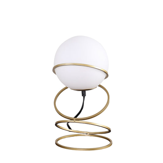 13.5' H Glass Globe Matte Gold Spiral 4 Ring Metal Stand Table Lamp for Living Room, Nightstand Bedside Table Lamp for Bedroom, LED Lamp