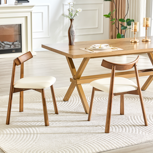 White Wood Dining Chairs with Gold Legs (set of 2) - detail view 2