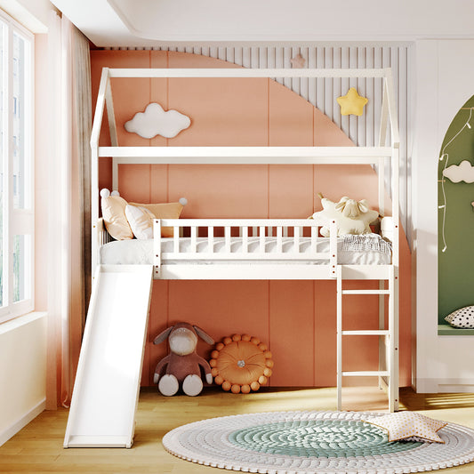 Twin Loft Bed with Slide - White - detail view 2