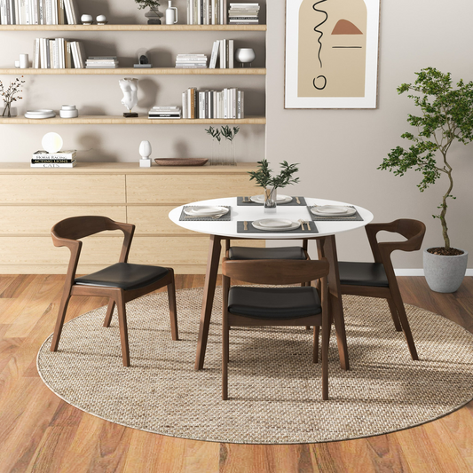 Brown and White Oval Solid Wood Dining Room Table with Brown Wood Base - detail view 2