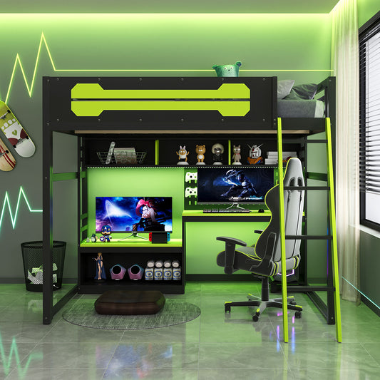 Full Size Wood Loft Bed with Desk - Black+green - detail view 2