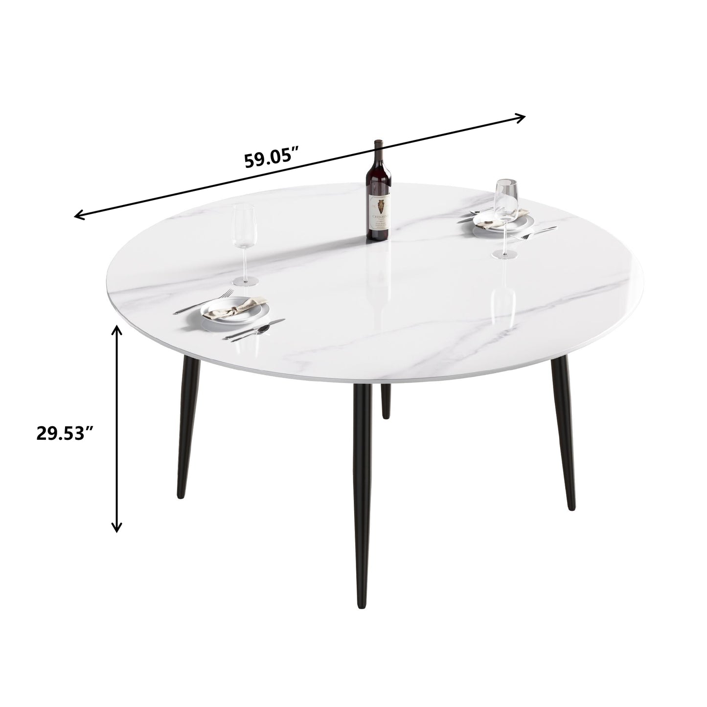 Saffron 59.05"Modern Artificial Stone Dining Table with Black Legs
