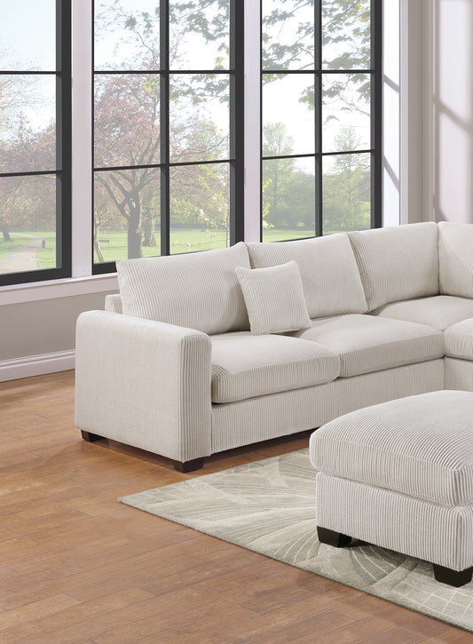L-Sectional Sofa Corduroy Ivory Color LAF And RAF Loveseats Corner Wedge Ottoman 4pcs Sectional Set Couch Living Room Furniture - detail view 2