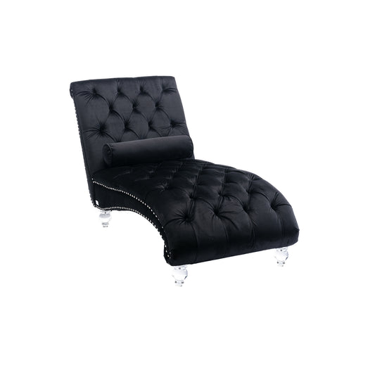 Black Velvet Tufted Chaise Lounge with Black Legs - primary color shot