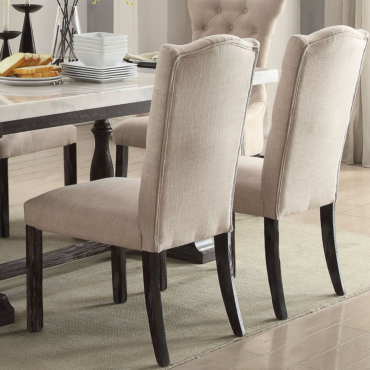 Francine Beige and Weathered Espresso Tufted Side Chair Set of 2