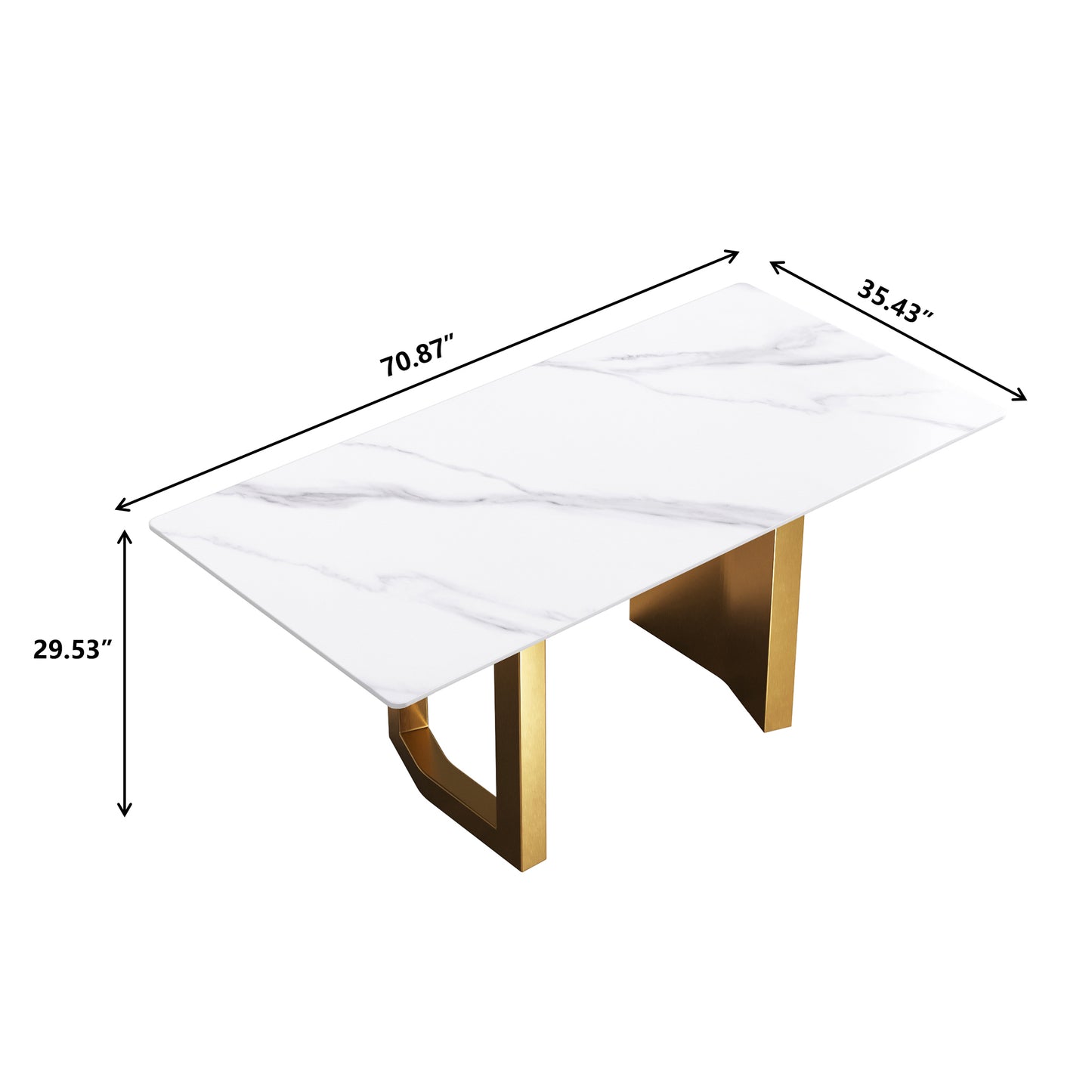 Elara Modern 70.8" Sintered Stone Dining Table, White & Gold