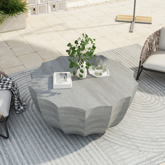 Modern Round Coffee Table in Marble White with Durable Mgo Cement Construction - Marble,white - detail view 2