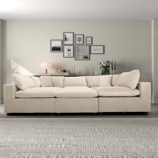 Hayward Ivory Velvet Modular Sectional Sofa with Foam Cushions and Removable Back, Elegant and Durable - detail view 2