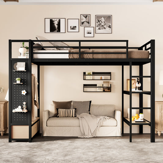 Full Size Loft Bed Frame with Wardrobe - Black - detail view 2