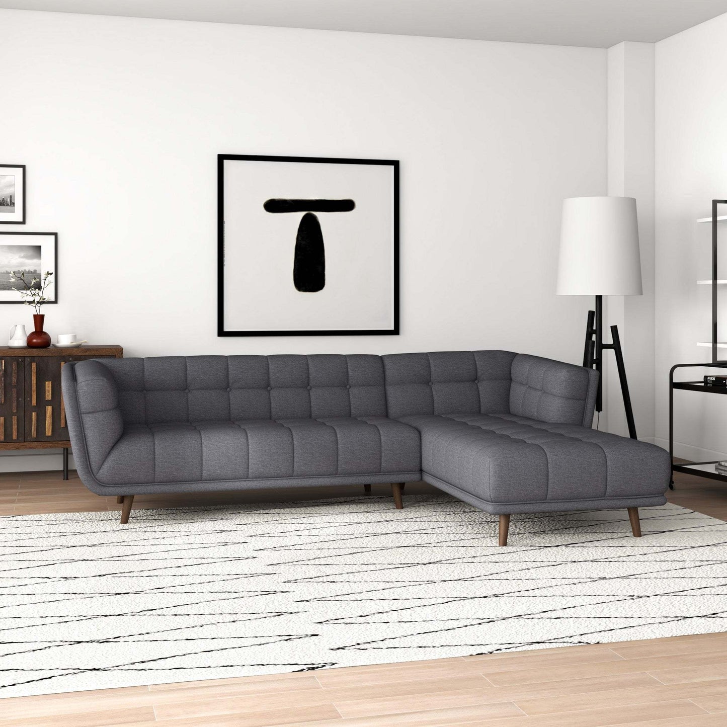 Addison Right Sectional Ash Grey Fabric Sofa - detail view 8