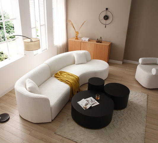 Luxury Modern Style Living Room Upholstery Curved Sectional with Chaise 2-Piece Set - White - detail view 2