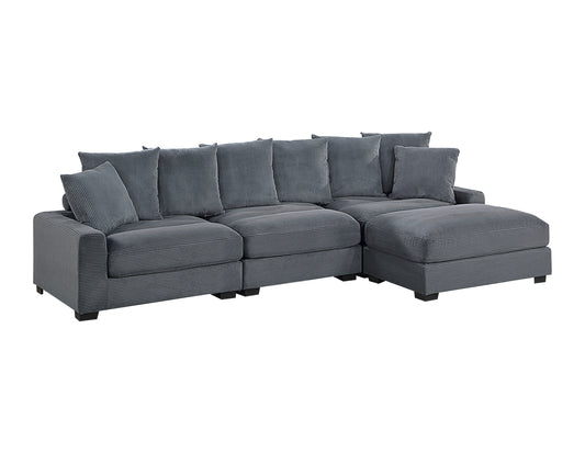 Contemporary Dark Gray 4pc Modular Sectional Set Corduroy Couch LAF & RAF Chairs Armless Chair Ottoman Living Room Furniture - detail view 2